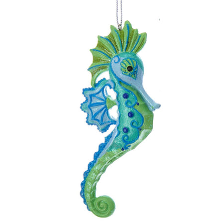 seahorse figure ornament with sparkle finish in blue and green