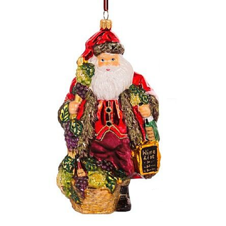 Santa with wine bottle and bushel of grapes