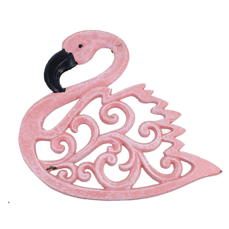 Cast iron flamingo trivet measuring 8.27 x 7.28 inches