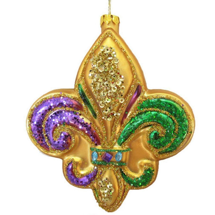 December Diamonds Fleur De Lis Mardi Gras glass ornament 5 x 4 inch hanging decor