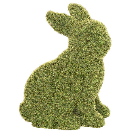Green flocked bunny figurine sitting rabbit woodland spring decor 6 inch