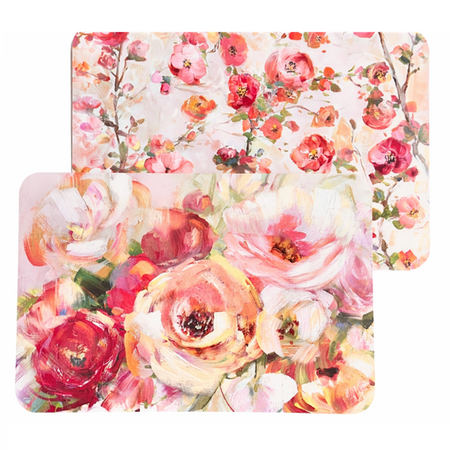 Blush floral plastic placemats set of 4, 17.2 x 11.25 inches, easy-care table mats