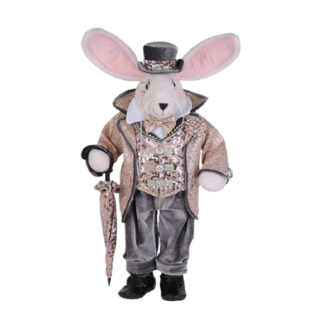 bunny figurine in fancy suit with cane.