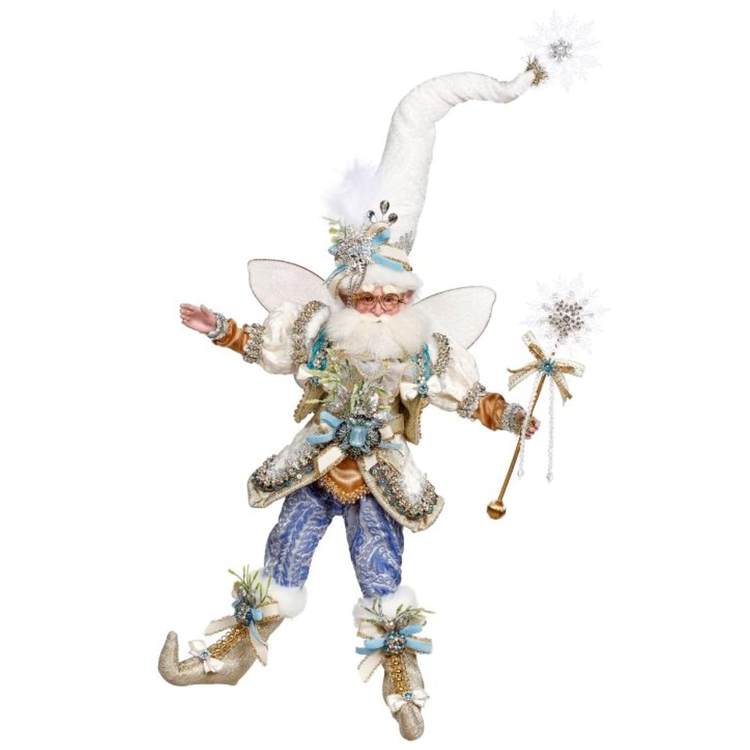 Decorative fairy figure with a long white hat and wand on a white background