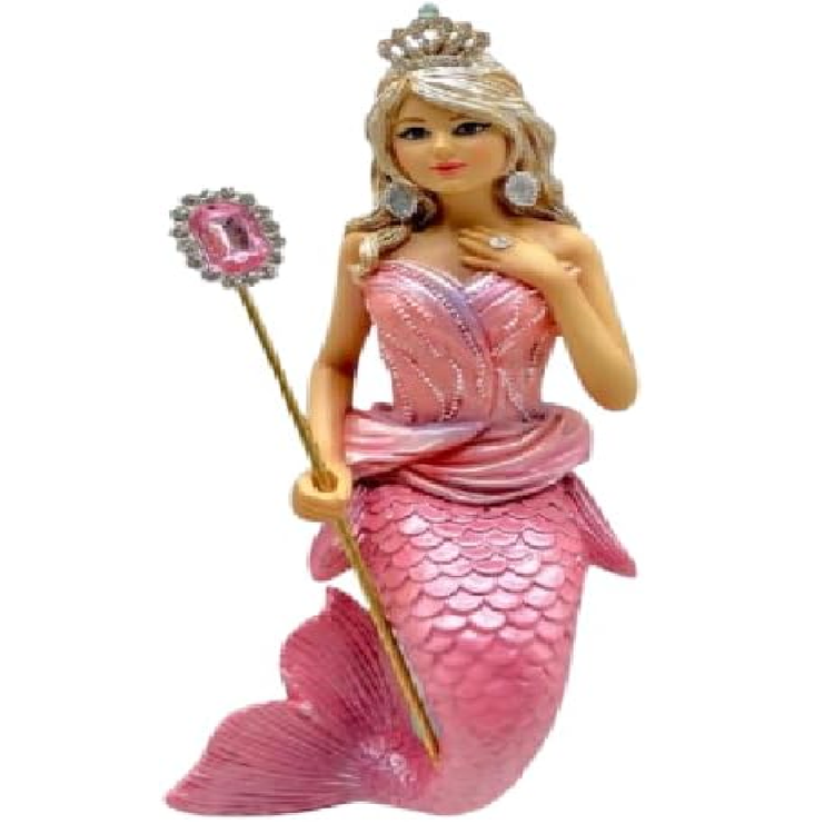 blonde mermaid ornament in tiara, pink top and tail and a pink wand.