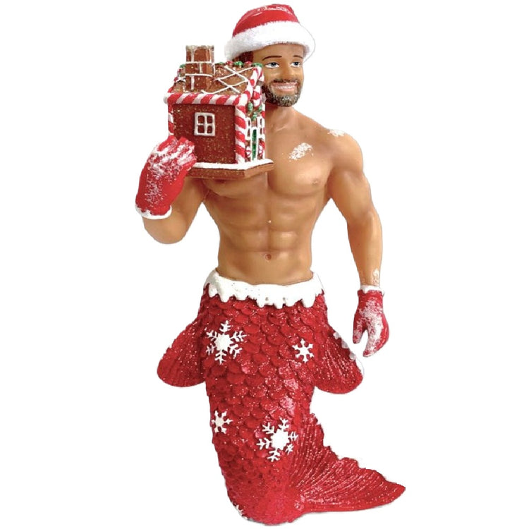 December Diamonds Gingerbread Santa Merman ornament 6-inch red tail snowflake gloves Santa hat collectible