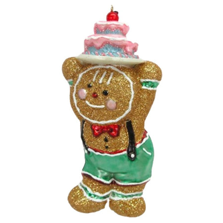December Diamonds 79-81938 gingerbread boy with cake resin and glass Christmas ornament with glitter finish