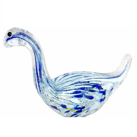 blue and white swirled art glass dinosaur figurine decorative glass dinosaur sculpture with gold green and yellow accents
