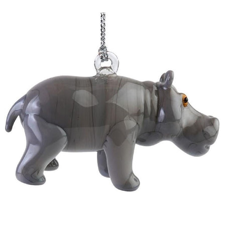 blown glass grey hippo ornament