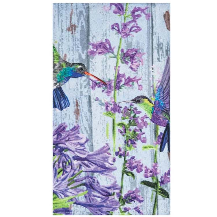 Hummingbird and floral flour sack kitchen towel in vibrant botanical design, 100% cotton, 18 x 27 inches