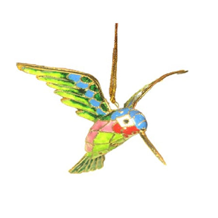 cloisonne hummingbird with gold filagree and gold chord