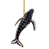 Black and gold cloisonné humpback whale hanging ornament with detailed enamel finish, 5 inch coastal nautical decor piece