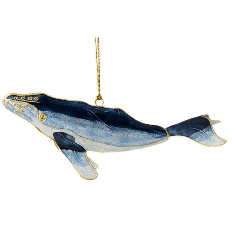 cloisonne humpback whale designed hanging ornament.