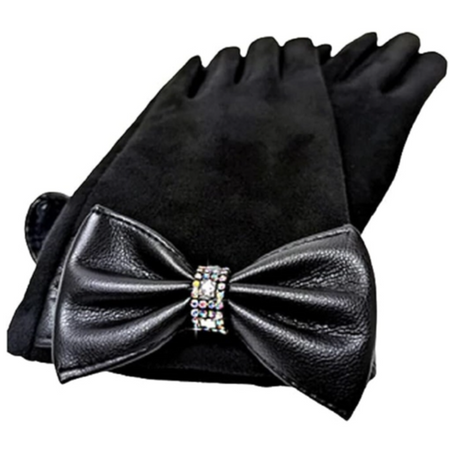 fancy black gloves with bow and charm