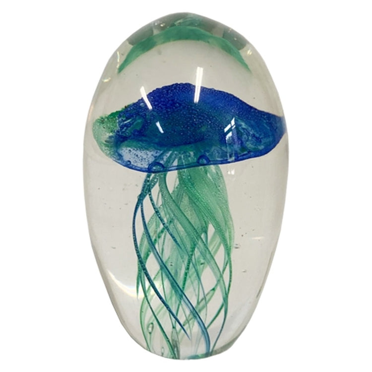 jellyfish figure in blue and green in clear paperweight