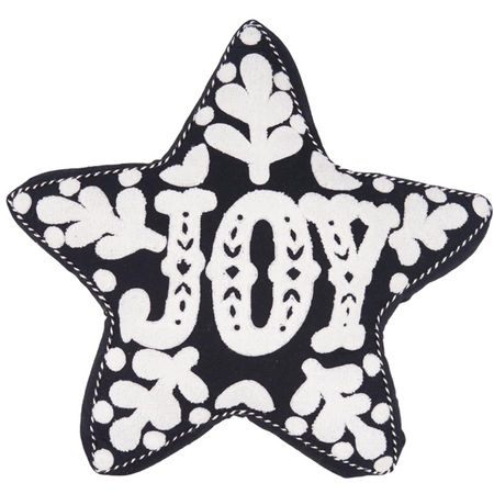 Carol and Frank Onyx Joy star shaped throw pillow 16 x 18 inches with bold JOY lettering and cotton cover
