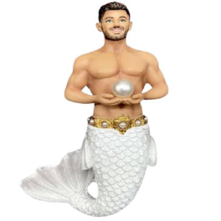 Merman figurine with a pearl on a white background