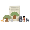 Wooden toy set with 'The Jungle Book' book and characters on a white background