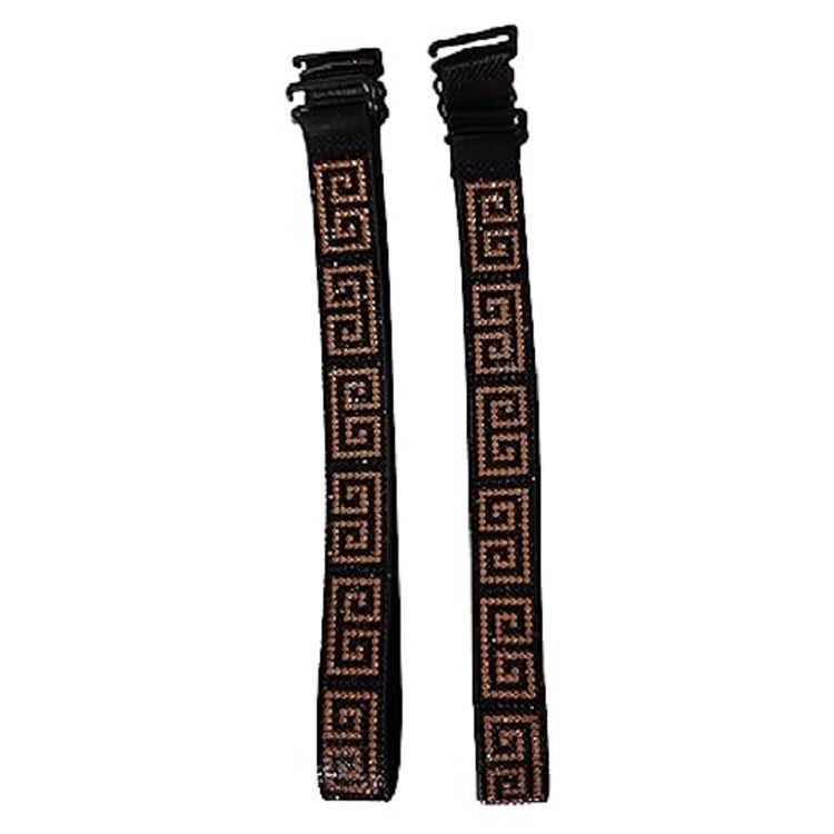 2 bra straps black with gold brown key design in cyrstals