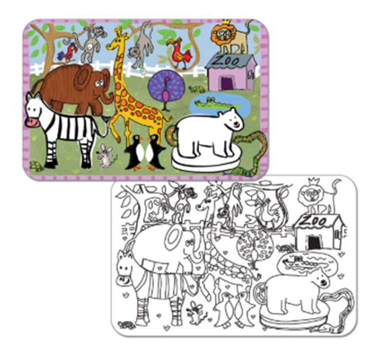Set of 4 Kids Zoo plastic placemats with colorful animal designs