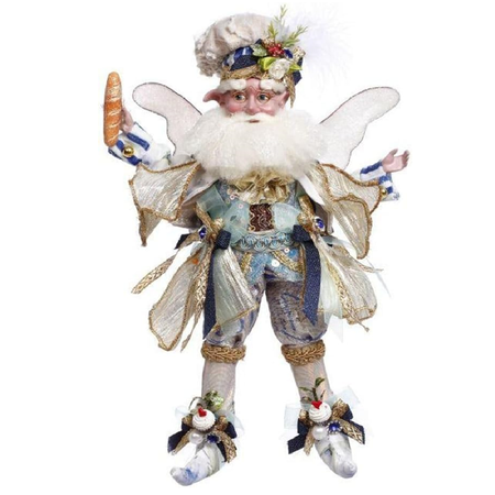 Decorative fairy figurine with a white beard and fairy wings on a white background