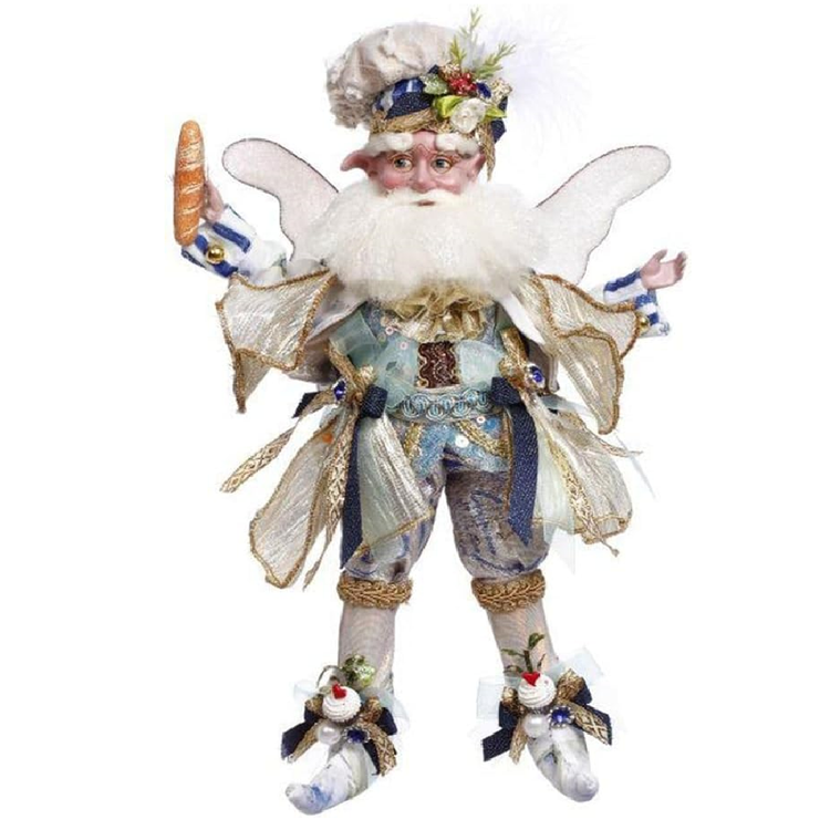 Decorative fairy figurine with a white beard and fairy wings on a white background