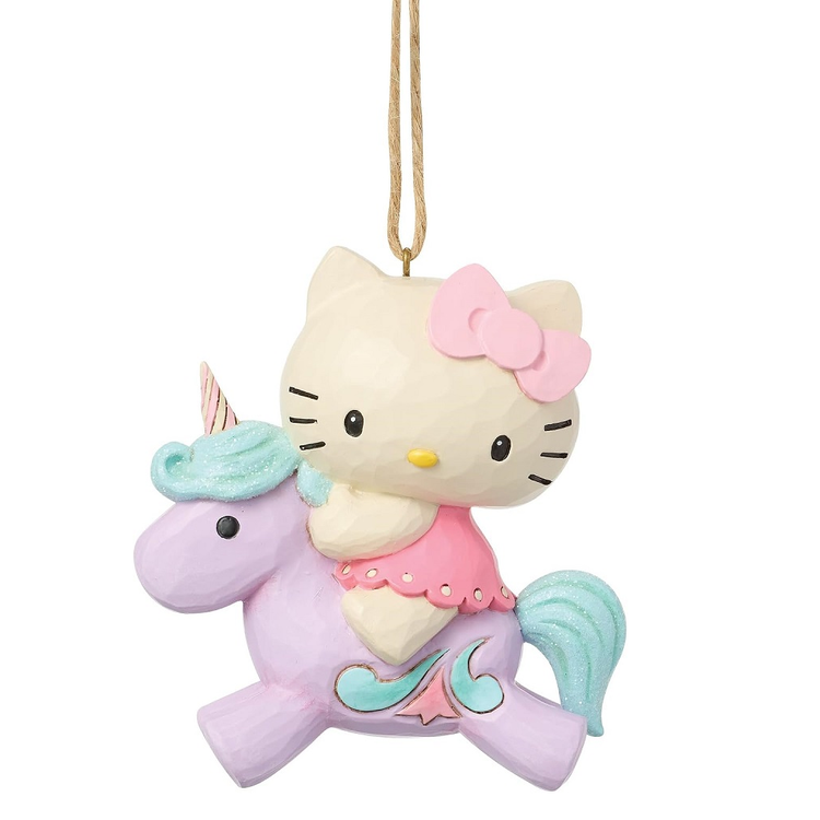 hello kitty riding on a purple unicorn, hanging ornament.