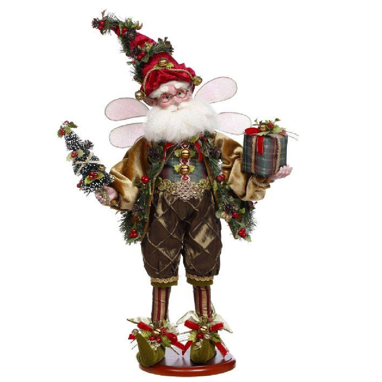 Decorative fairy figurine with Christmas-themed attire on a white background