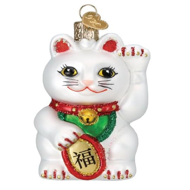 blown glass lucky cat ornament