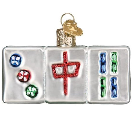 blown glass ornament depicting 3 mahjong tiles