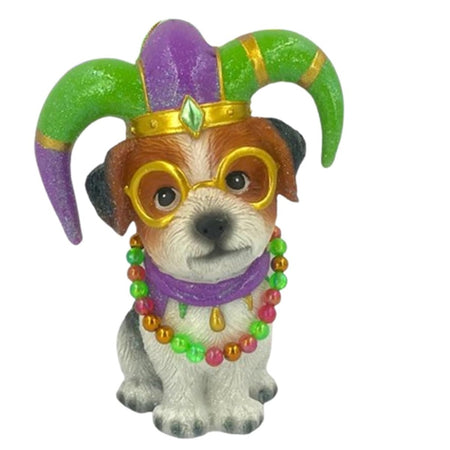 December Diamonds 65-65043 Mardi Gras Jack Russell Terrier resin ornament with bead necklace