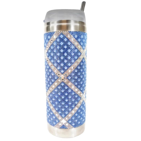 jewel encrusted tumbler, with light blue and silver mariners cross pattern.