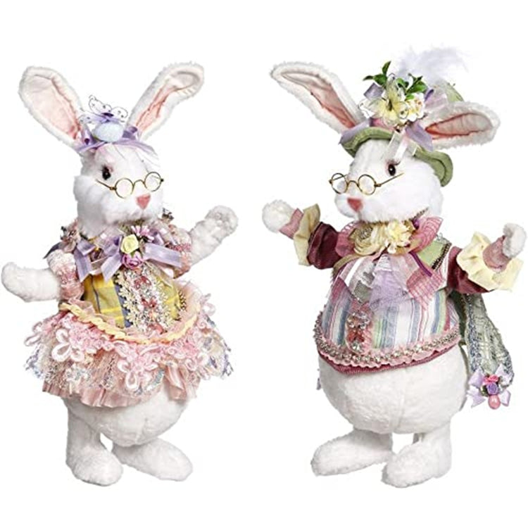 Mark Roberts Mr and Mrs Fluffy Rabbit spring figures assortment of two 14 to 16 inch decorative rabbits
