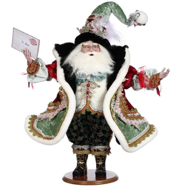 Mark Roberts Santas Mail Call 27 Inch Santa Figure holding mail with layered fabrics and detailed trim