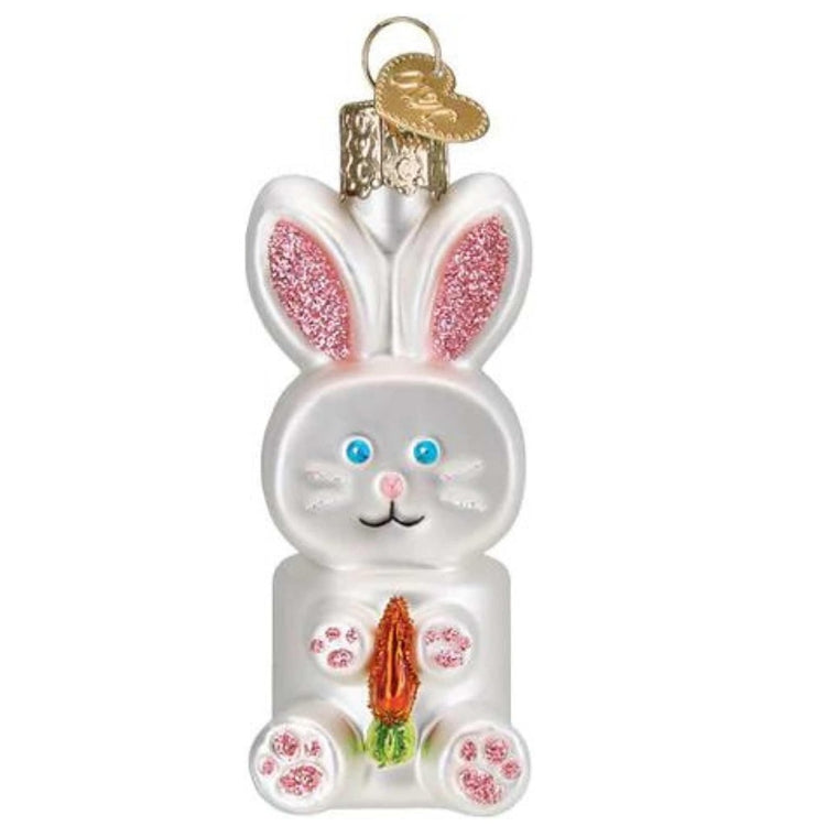 blown glass ornament, bunny made of marshmallows.