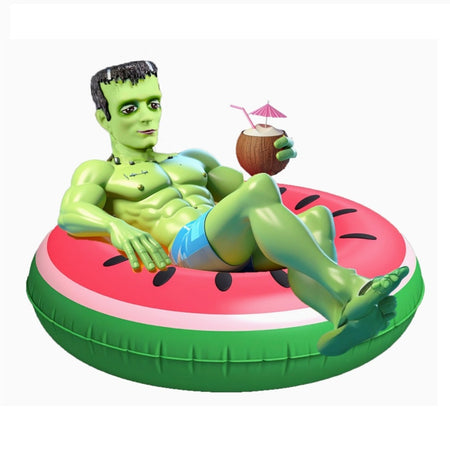 Monster figurine sitting in watermelon float resin decorative figure 12 inches tall