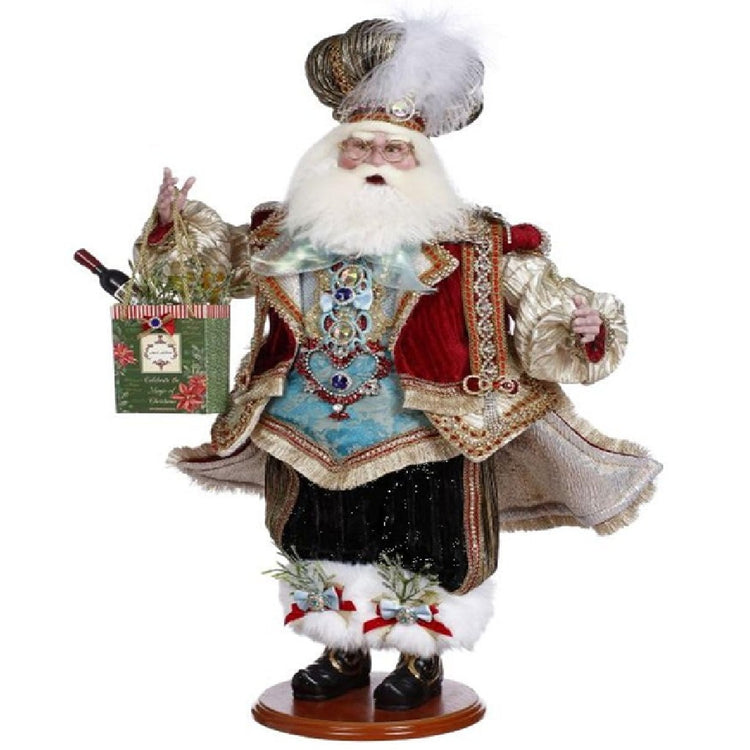 Mark Roberts Night On The Town Santa 23 inch collectible figurine with layered fabrics, rich textures, and vibrant colors.