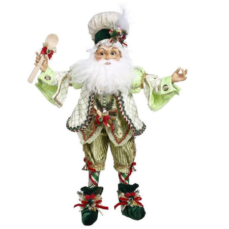 bearded elf wearing light green outfit and chefs hat, his vest has a small rolling pin adornment and he's holding a wooden spoon.