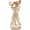back view of sitting reindeer crystal figure in gold/tan with red bow and black nose