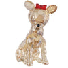 sitting reindeer crystal figure in gold/tan with red bow and black nose