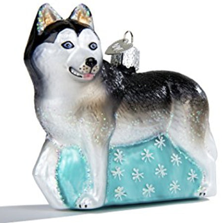 Glass blown Siberian Husky ornament hand painted dog decoration