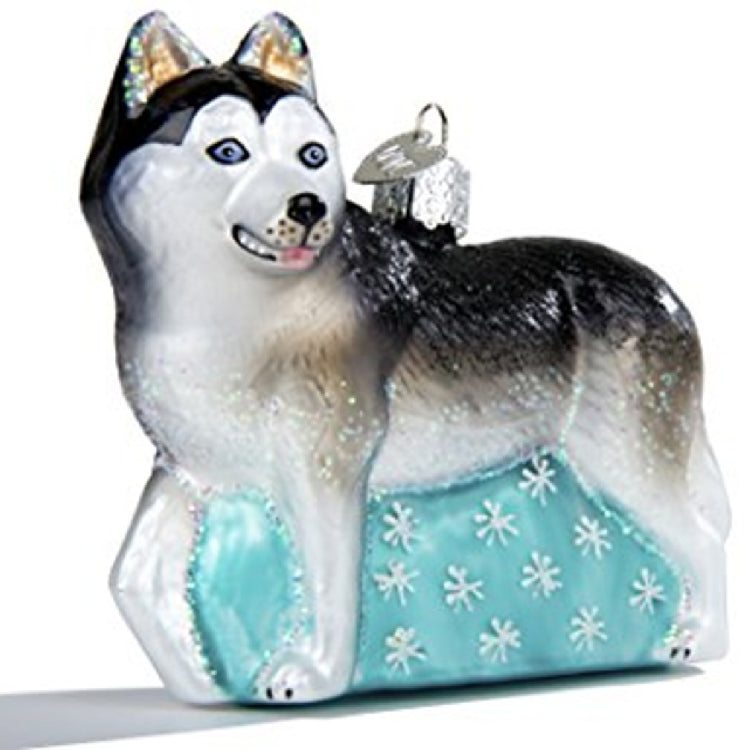 Glass blown Siberian Husky ornament hand painted dog decoration