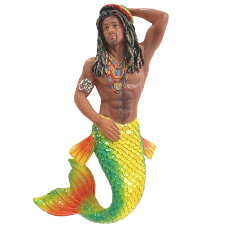 December Diamonds One Love Merman ornament 7.5-inch rainbow tail dreadlocks cap beaded necklaces collectible