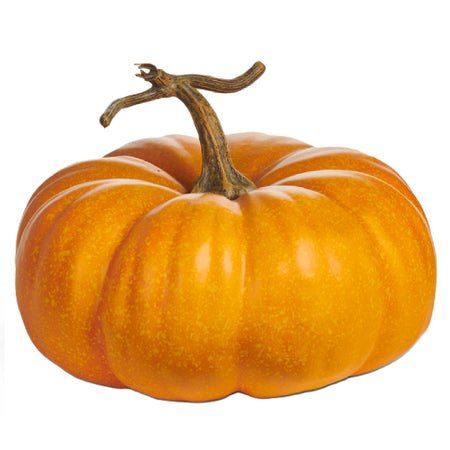 RAZ Imports 12-inch orange decorative pumpkin with stem made of foam and plastic