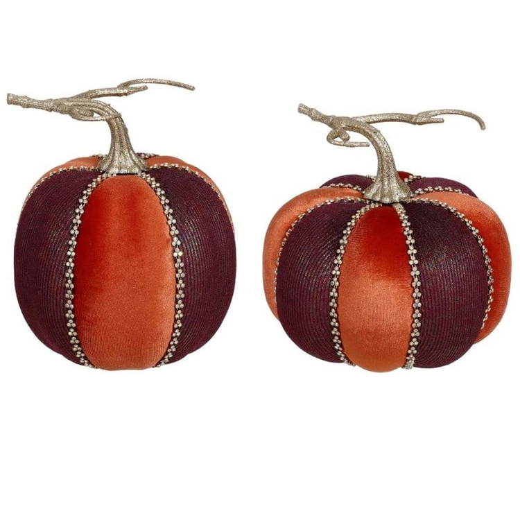 orange and purple striped pumpkins with rhinestone accents.