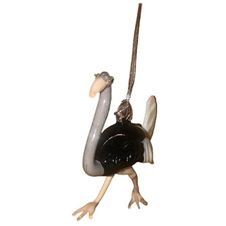 Ornament in the shape of an ostrich running in shades of brown and white