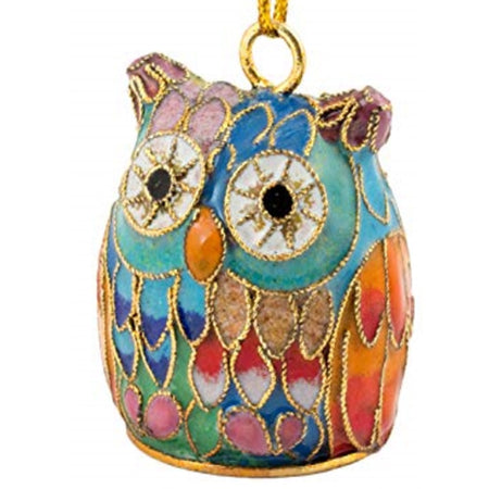 Cloisonne Owl Hanging Ornament, Teal Blue