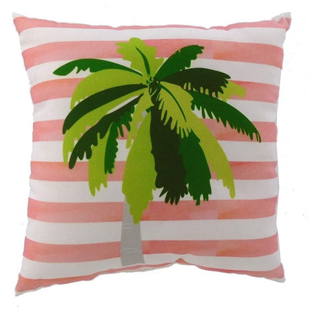 palm tree on pink and white striped pillow design.