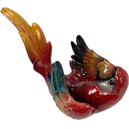 Parrot wine bottle holder polyresin figurine red and orange tabletop display