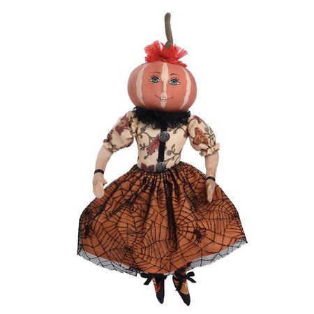 Penelope Pumpkin Head Girl Figurine 18 Inch Fabric Fall Autumn Halloween Display
